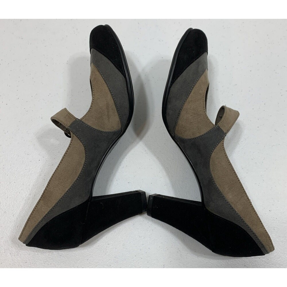 Aerosoles Mary Jane Pumps 10 Tan Gray Black Tri Tone - Picture 4 of 11